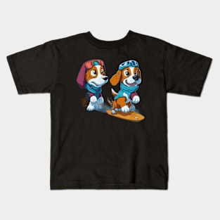 Twin Puppies' Adorable Adventures in World of Cuteness Kids T-Shirt